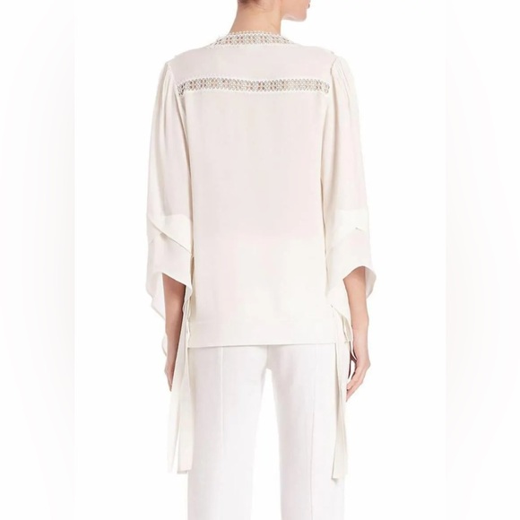DEREK LAM Ivory White Lace Embroidered Silk Blouse Top - Picture 6 of 7